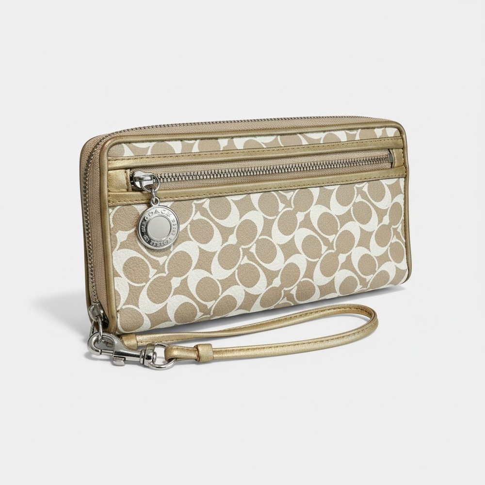 COACH Signature Zip Around Wristlet Wallet